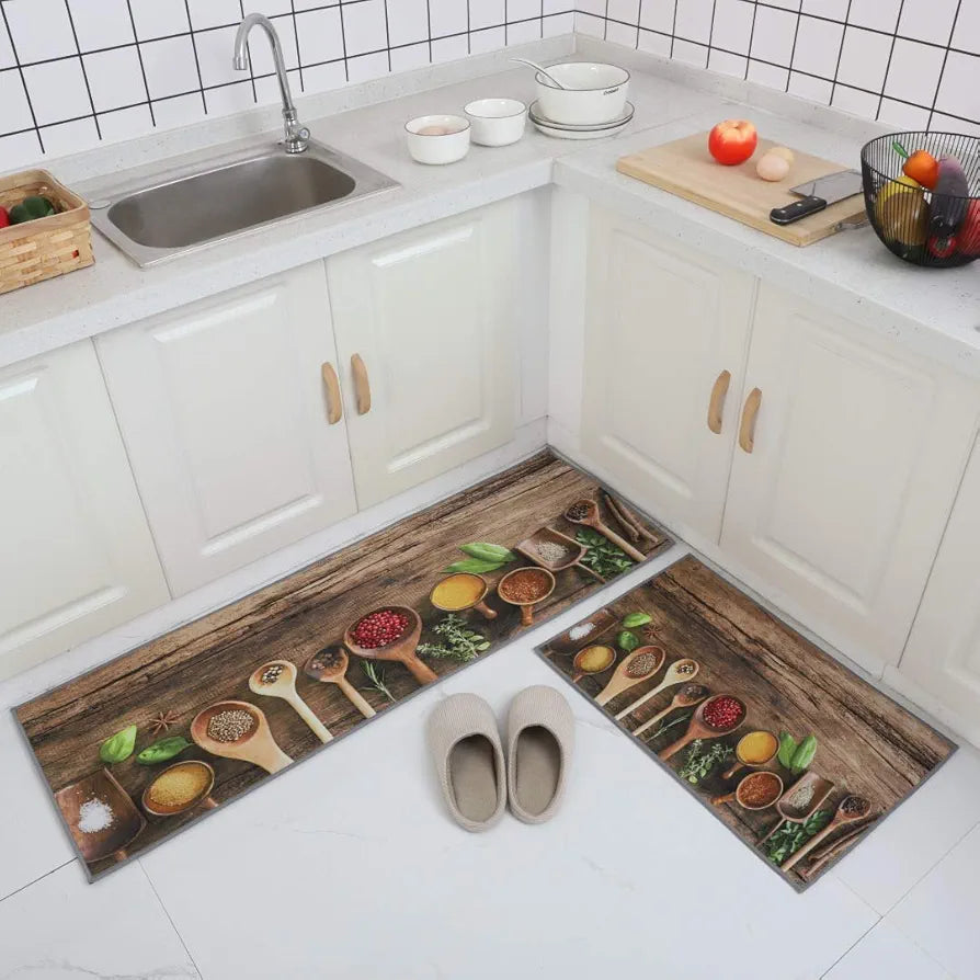 Ishro Home Kitchen Mats For Floor Anti Slip Waterproof Set Of 2 Pcs Colour The Wooden Spoons
