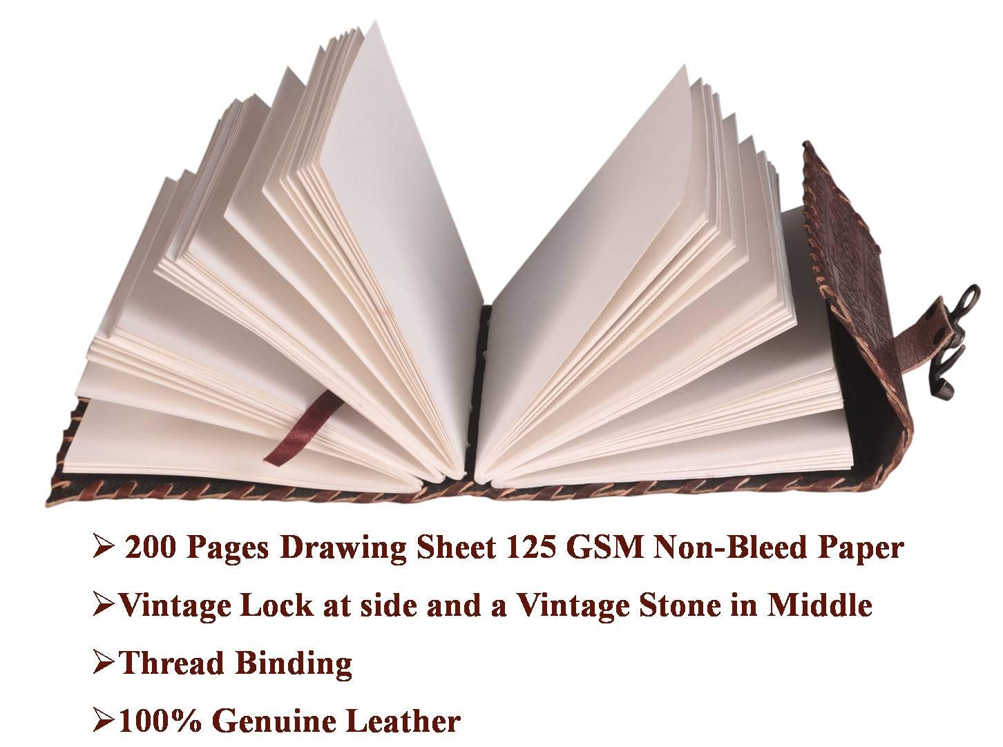 CraftShades – Leather Diary with Antique Green Stone Handmade Leather Bound Diary for Men and Women Unlined 5×7 inches Size 200 Pages Travel Diary with Antique Lock Best Choice of Gift for Raksha Bandhan Day (Green Stone)