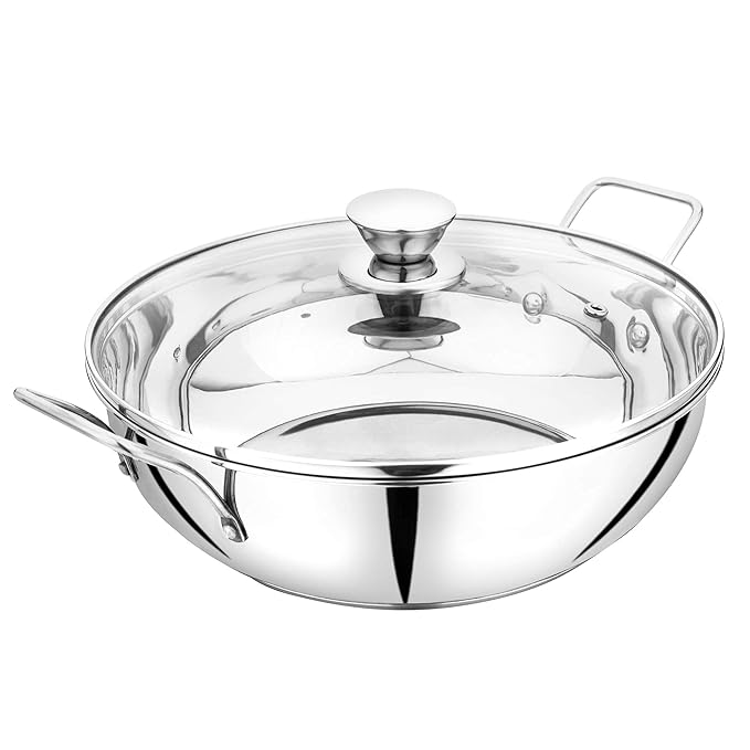 Pristine Stainless Steel Induction Bottom Compatible Sandwich Base Pan with Knob Glass Lid
