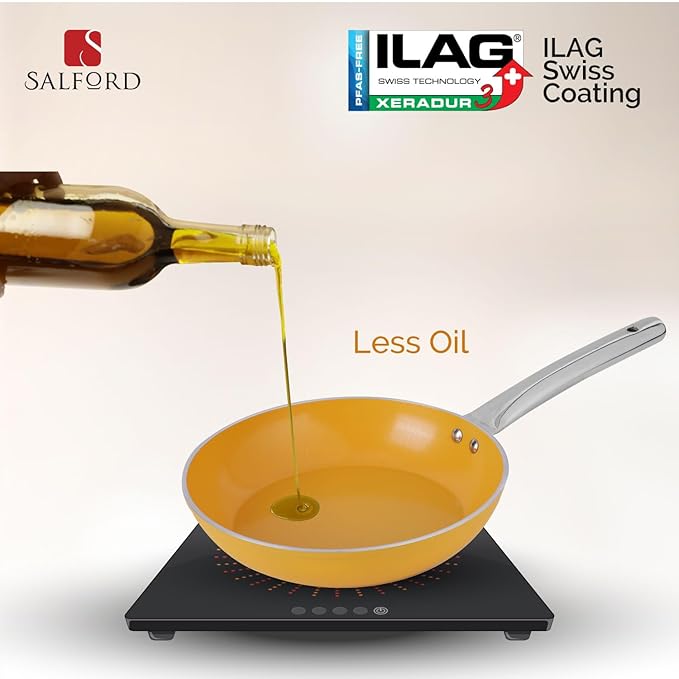 Salford Forged Ceramic Frypan With Tubular Ss Handle, Induction & Gas Ready | Mustard Yellow | 240mm | 1.85 Litre