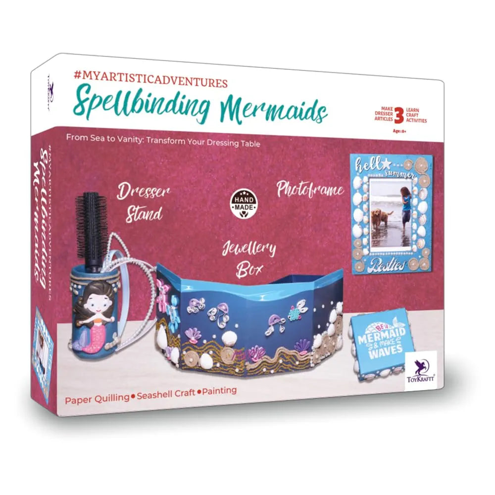 TOYKRAFTT 3-in-1 Craft Kit for Kids| Art and Craft Kit for Age 9 to 12 | DIY Mermaid Themed Gift for Girls| Paper Quilling, Sea Shell Craft, Painting Kit for Kids |Spellbinding Mermaids