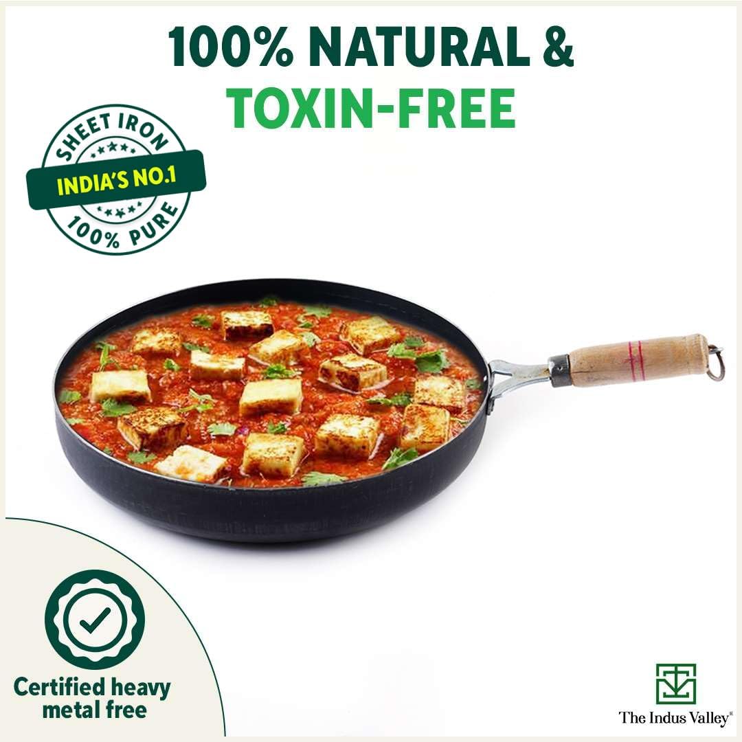 The Indus Valley Pre-Seasoned Iron Fry Pan with Wooden Handle