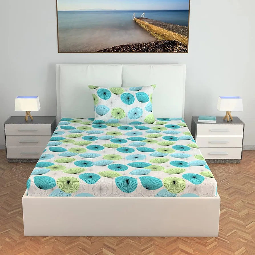 Divine Casa 144 TC 100% Cotton Bedsheet for Single Bed with 1 Pillow Cover Colour Aqua