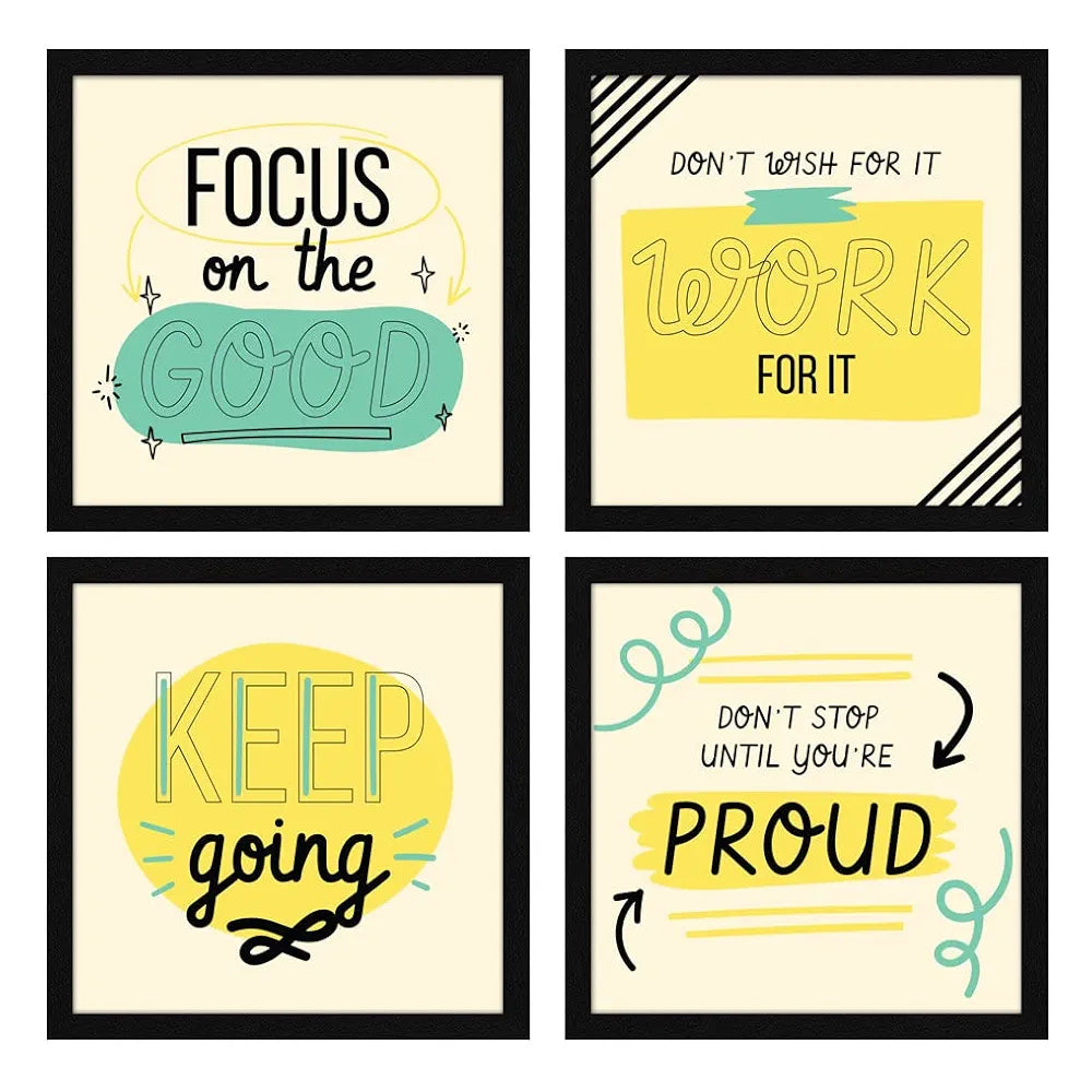 ArtX Paper Focus Motivational Quotes Wall Frame Art Painting Set of 4