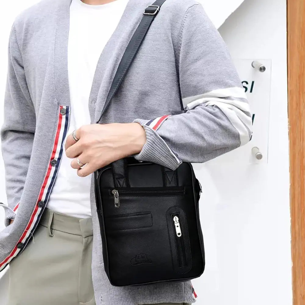 Leather World PU Leather Sling Bag Men Cross Body Travel Office Business Messenger Women  