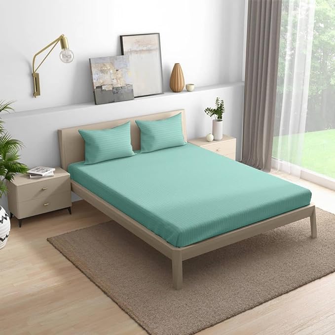 Wakefit Bedsheet for King Size Bedsheet King Size Bed Cotton 2 Pillow Covers Elastic Fitted Sheet Aquifer Colour