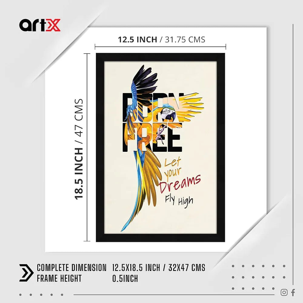 ArtX Paper Born Freedom Motivational Quote Framed Wall Art Painting