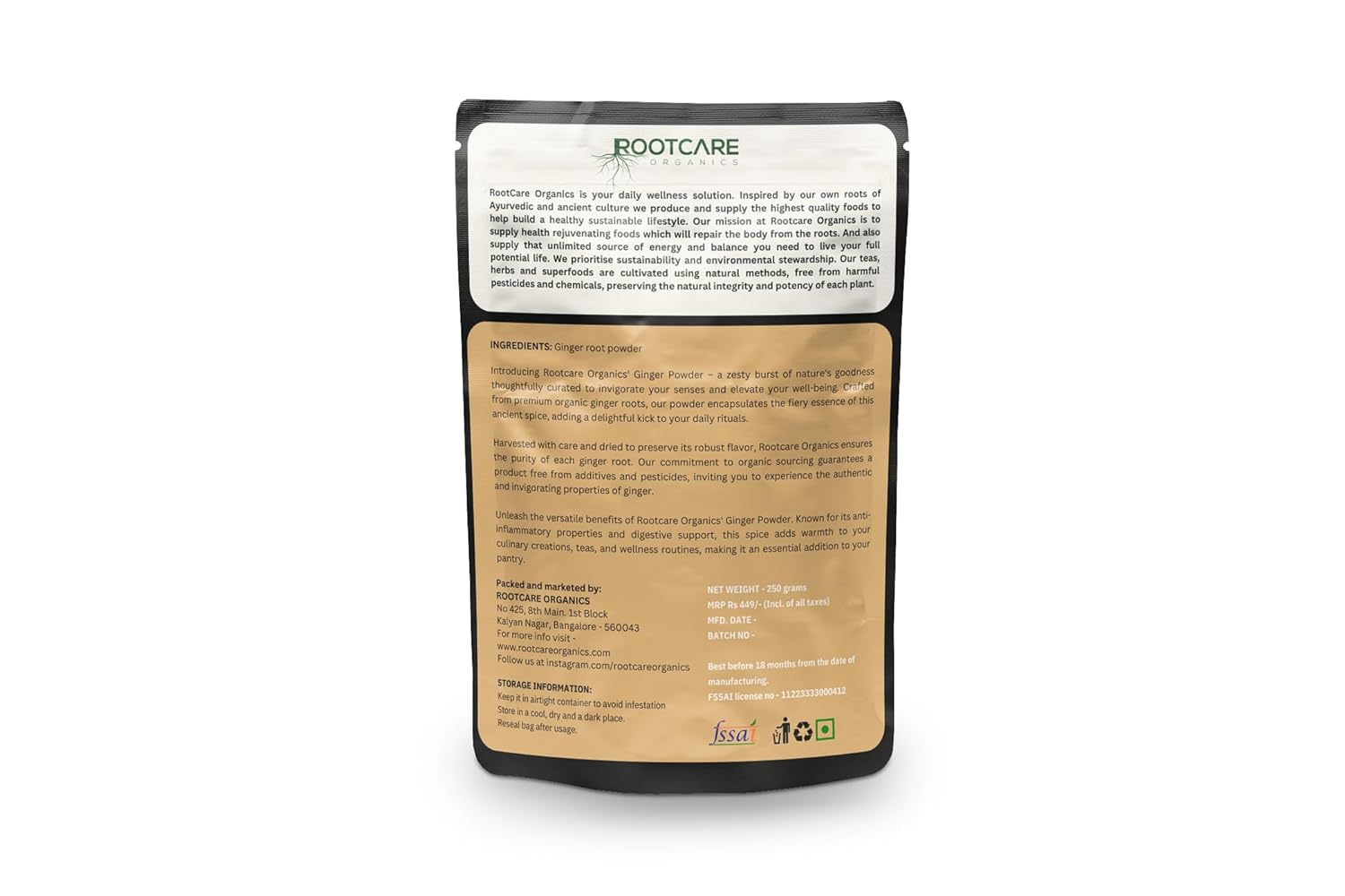 Rootcare Organics Dry Ginger Powder - 250 gms