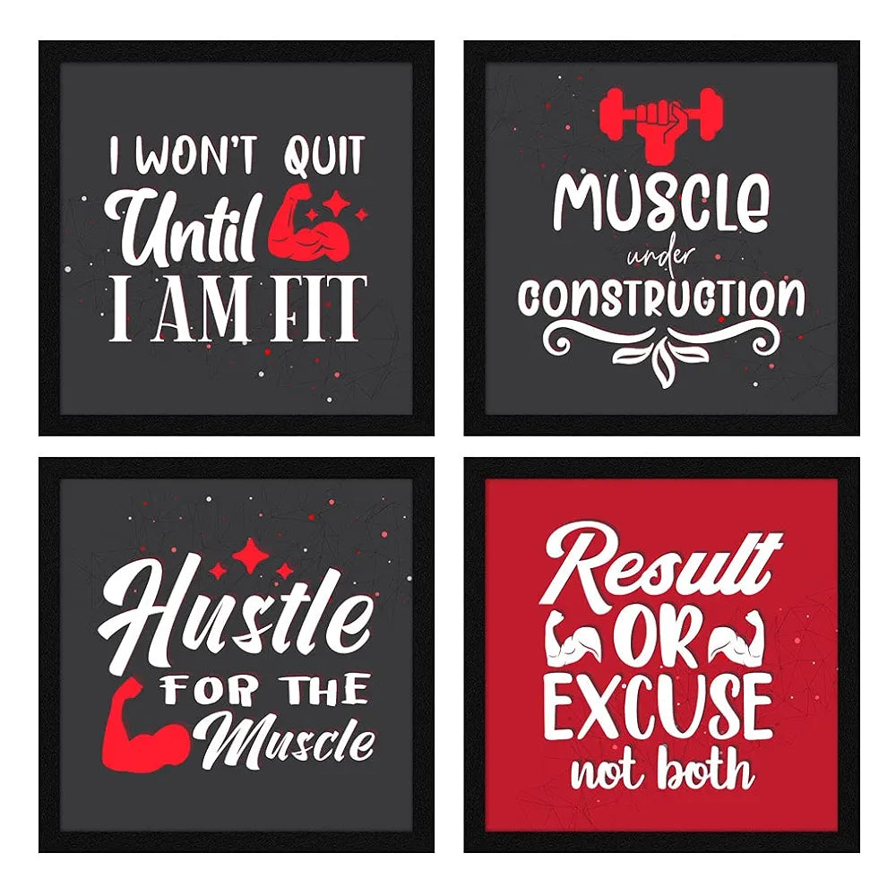 ArtX Paper Motivational I Wont Quit Gym Exercise Quotes Wall Art Painting Set of 4