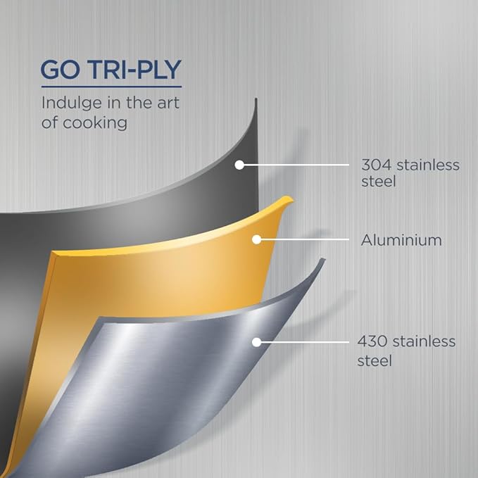 Arttdinox Timber Stainless Steel Triply Pot With Glass Lid | 25 Cm | 5 Ltr | Wood Finished Handle | Induction & Gas Base