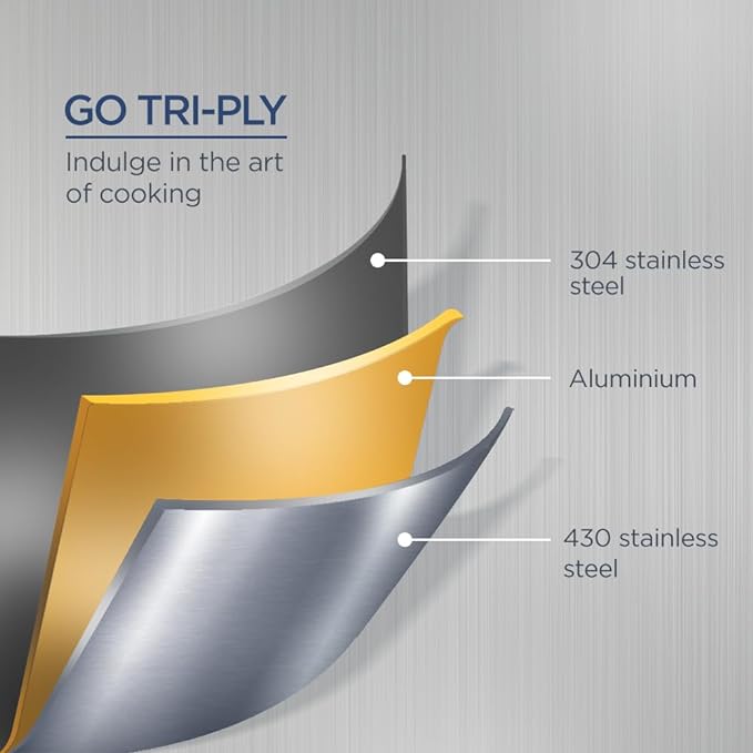 Arttdinox Stellar Stainless Steel Triply Frypan With Lid | Non Stick Pan | Induction & Gas Base | 24cm | 1.8 Ltr | Silver