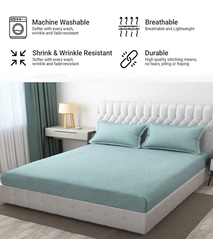 Fresh From Loom Set-King Size Hypoallergenic Wrinkle Free with 2 Pillow Covers 144 TC Turquoise Damas