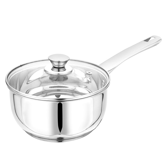 Pristine Try Ply Induction Base Stainless Steel Sauce Pan With Glass Lid - 1080 gms