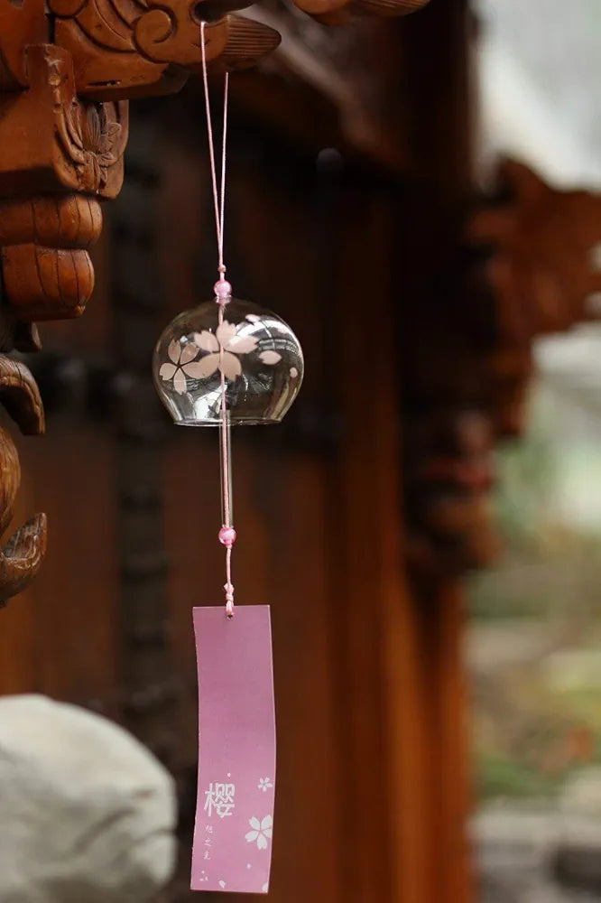 Geekmonkey Edo Japanese Wind Chimes Cherry Blossom Wind Chimes Handmade Stained Glass Bells