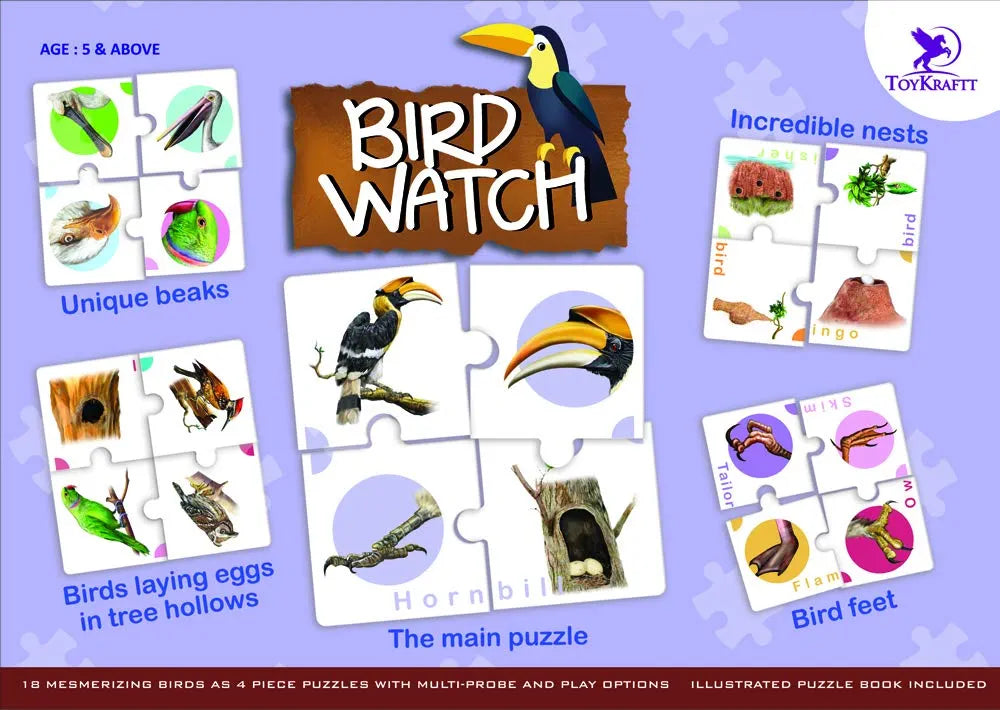 TOYKRAFTT Puzzles for Kids for Age 5-7, Educational Toys, Bird Puzzle, 4 Piece Puzzles for Kids Animal Puzzle - Birds Watch