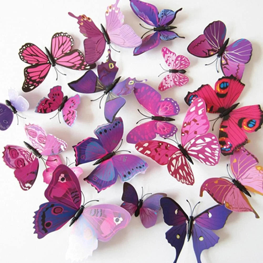 Xtore Plastic Reusable Wall 3D Butterfly Sticker with Sticking Pad Set of 12 Pieces Purple
