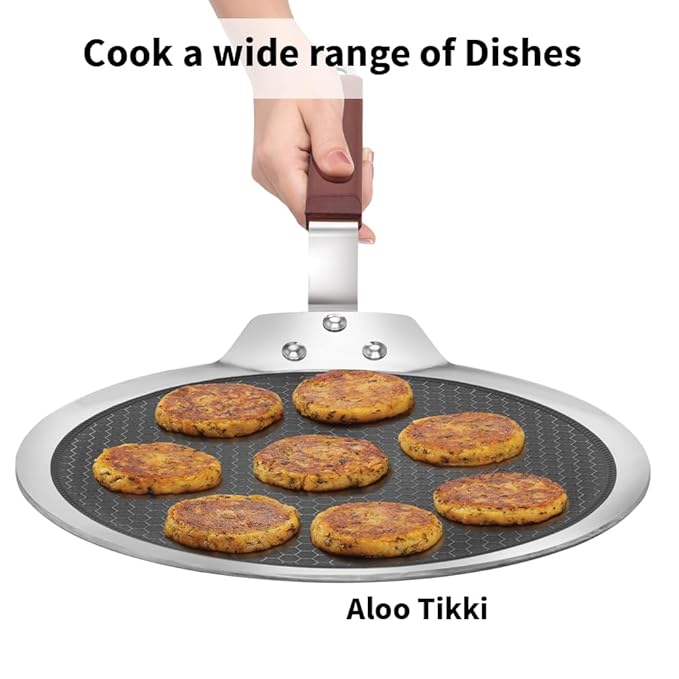 Hawkins 28 cm Dosa Tava,Triply Stainless Steel Shielded Nonstick Tawa