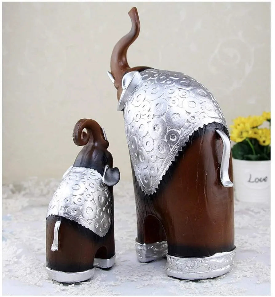 Xtore Thai Style Elephant Figurines Mother & Child Elephant Fengshui Resin Sculptures for Home Decor