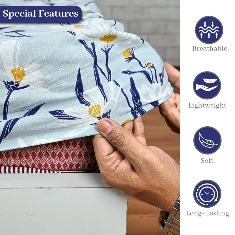 Divine Casa Floret 100% Cotton Double Fitted Bedsheet 144 TC Colour Water Orchid