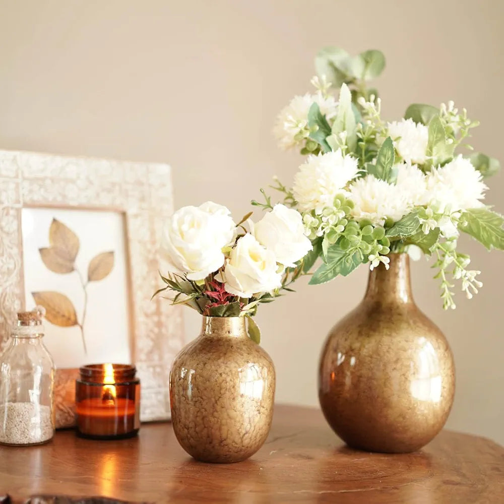 Behoma Antique Golden Metal Flower Vase for Home Decor Flowers not Included