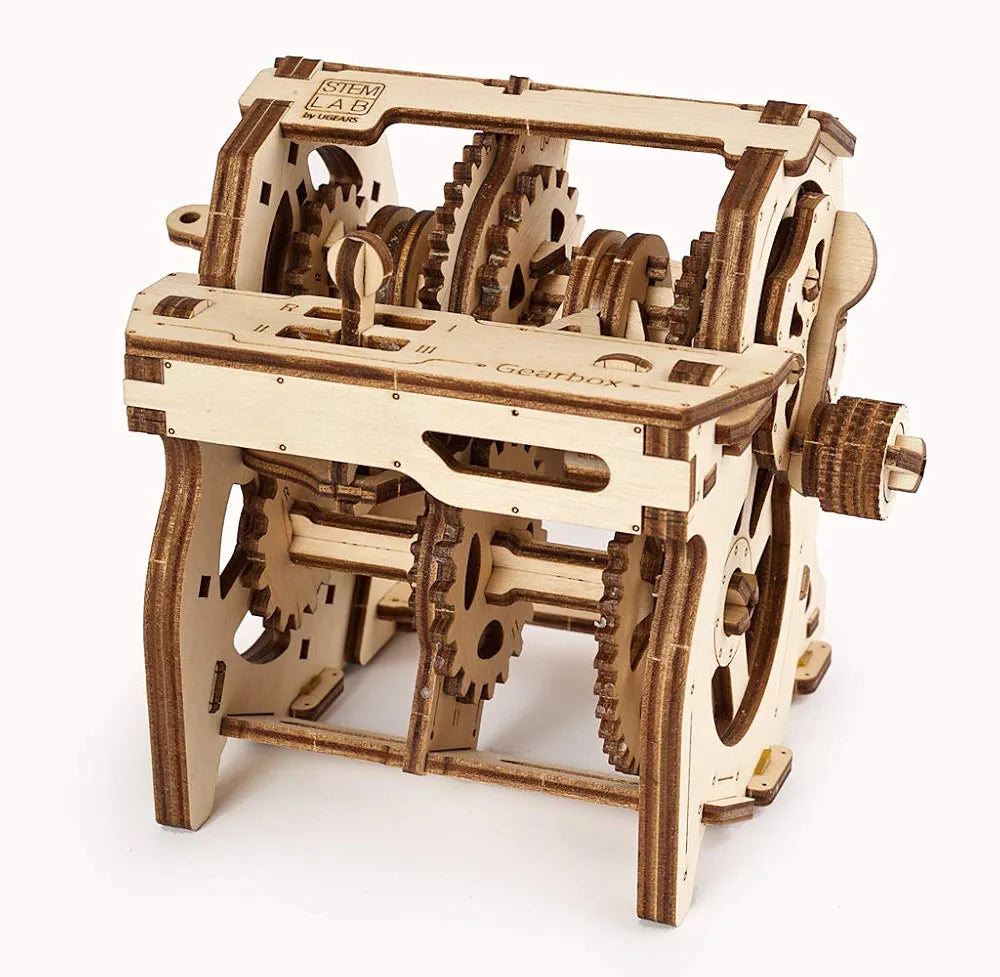 Ugears STEM Gearbox Model Kit - Creative Wooden Model Kits for Adults, Teens and Children - DIY Mechanical Science Kit for Self Assembly - Unique Educational and Engineering 3D Puzzles with App