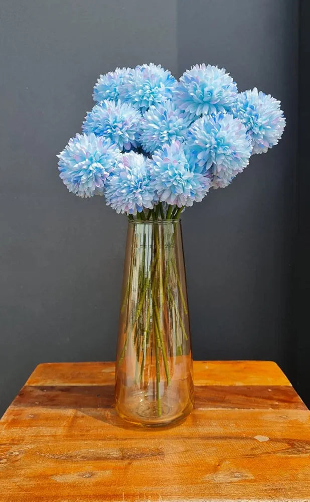 Artificial Chrysanthemum Hydrangea Ball Flower Sticks Sky Blue