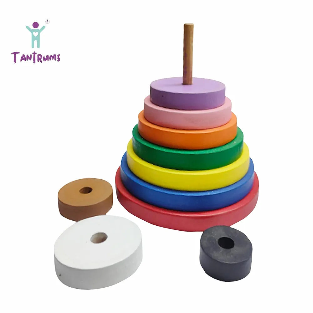 Tantrums Preschool Wooden Building Blocks Graded Tower Puzzle for Kids to Develop Eye Coordination | Fun Learning Toy | Puzzle for Concentration I Multicolour Single Circle - Tower,1 Piece