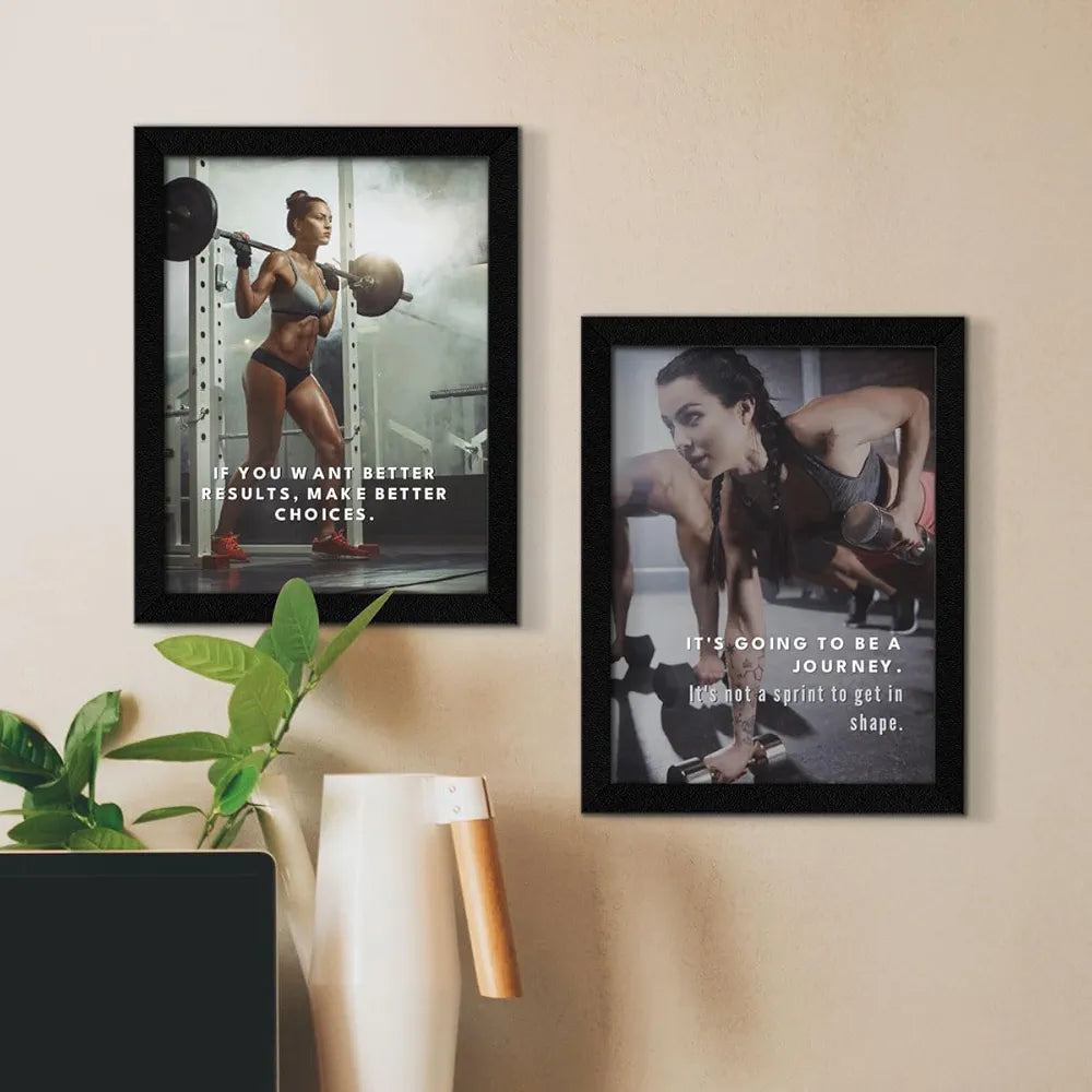 ArtX Paper Big Gym Health Quotes Wall Frame Art Painting AXF00178-MOT Set of 4