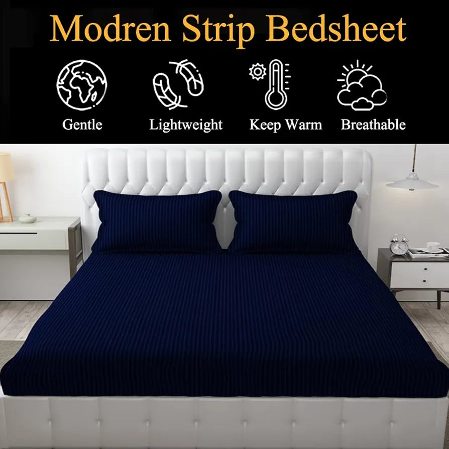 Fresh From Loom Breathable King Size Flat Bedsheets Hotel & Home Double Bedsheet Set With 2 Pillow Covers 144 TC Navy Blue