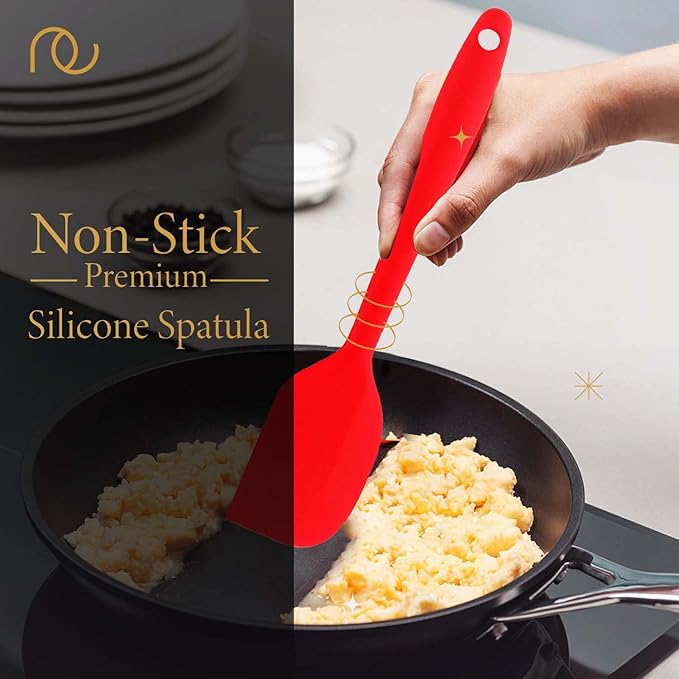 Frenchware Set of 5 Spatulas, Red | Non-stick Premium Silicone Spatula for Cooking, Baking & Mixing, Seamless Design