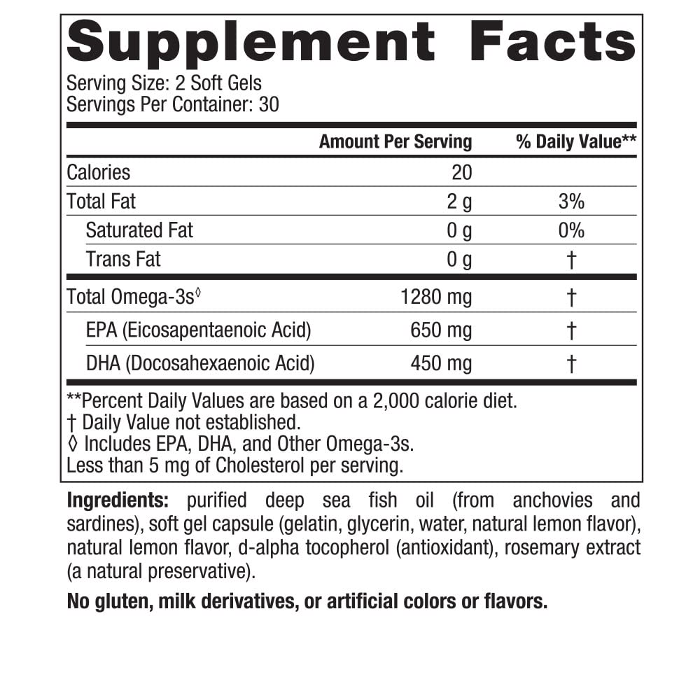 Nordic Naturals Ultimate Omega 3 Lemon Flavour Fish Oil Softgels - 120 softgels