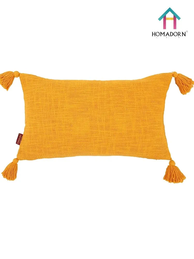 Homadorn Luxury Cotton Handmade Decorative Boho Throw Pillow Covers Mustard