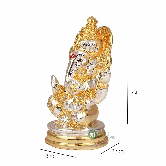 Indicast Lord Ganesha Idol Gold & Silver Plated Murti for Good Luck & Success Home Decor & Gifts