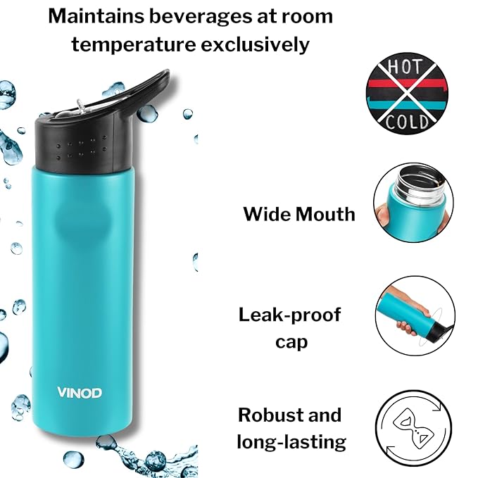 Vinod Snappy Stainless Steel Single Wall Vacuum Insulated Water Bottle - 750ml | Ergonomic Sleek Design