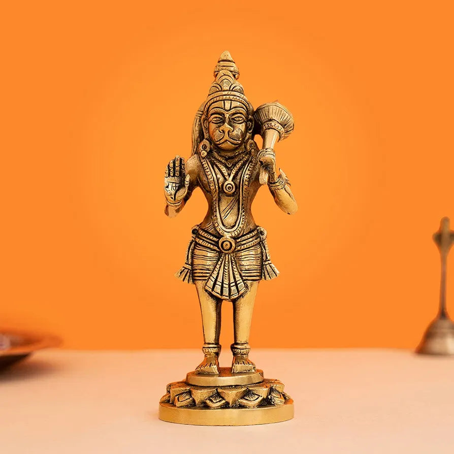 DecorTwist® Hanuman Idol 7.8 Inch Height | Brass Hanuman Murti | Bajrangbali Statue Gift for Home Decor, Office Desk, Puja Room Figurine, Decorative Showpiece Pack of 1