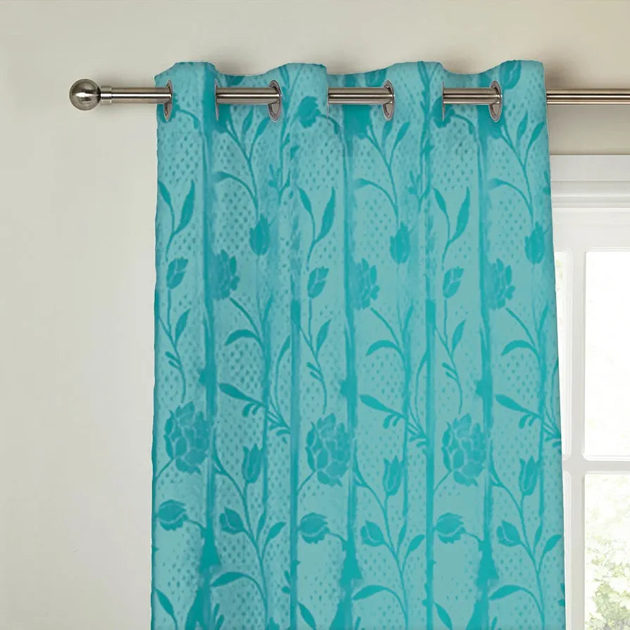 Cloth Fusion Sheer Curtain Long Door 9 Feet Rose-Turquoise