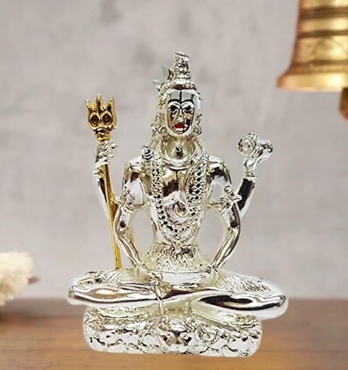 Gold Art India Lord Shiva Silver Plated Idol for Home Decor Mahadev Murti Statue for Gifting