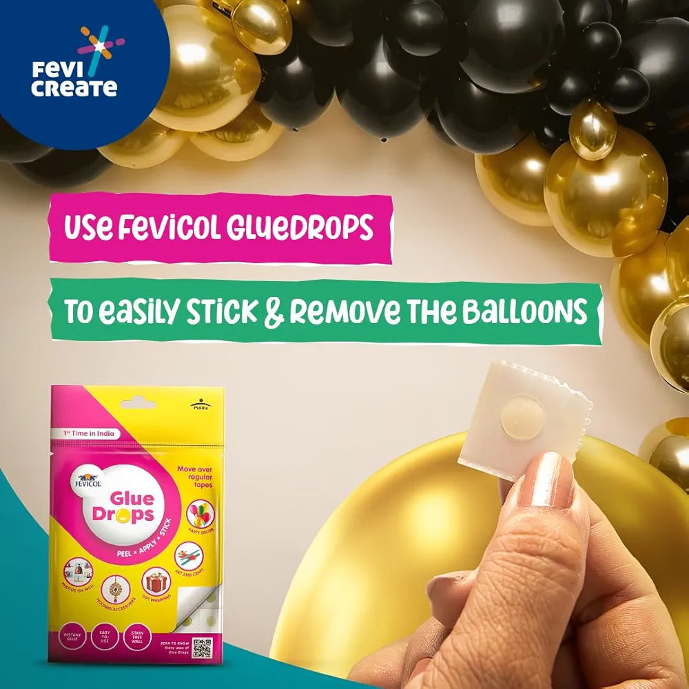Fevicreate Unforgettable Celebrations with the Fevicreate Birthday Decor Kit - Metallic Balloons, Blowing Pump, Balloon Arch, Birthday Banner, Fevicol Glue Drops - Effortless Elegance!