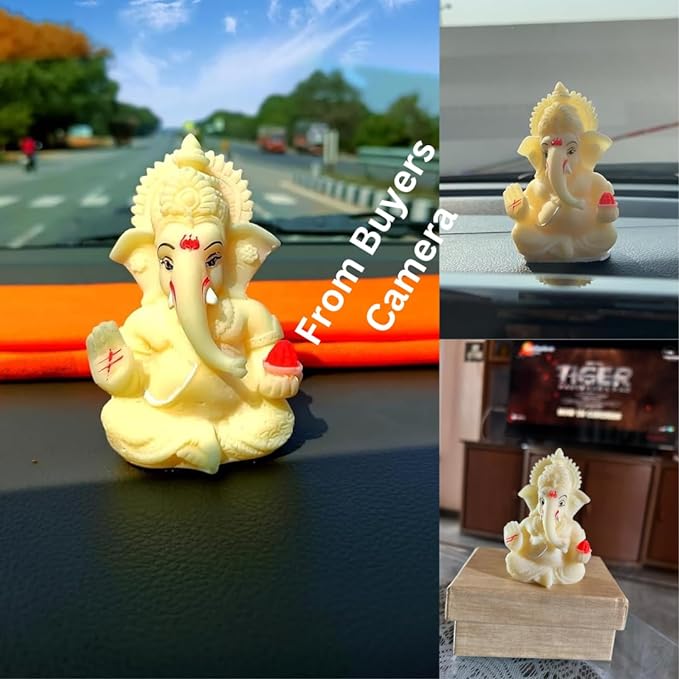 Gold Art India Ivory Ganesha Idol for Car Dashboard Lord Ganpati Diwali Gifts Home Decor