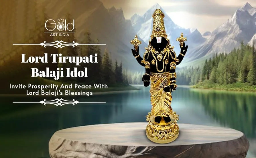 Gold Art India Lord Tirupati Balaji Kamal Gold Plated Black Idol