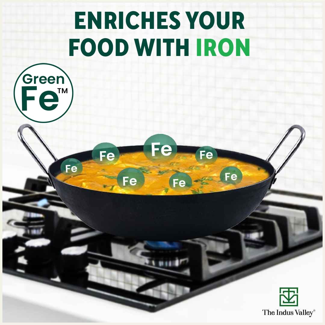 The Indus Valley Pre-Seasoned Iron Kadai with Strong Handles