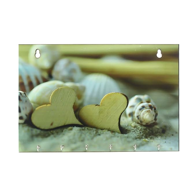 Ecraftindia Heart Shells Theme Wooden Key Holder With 6 Hooks