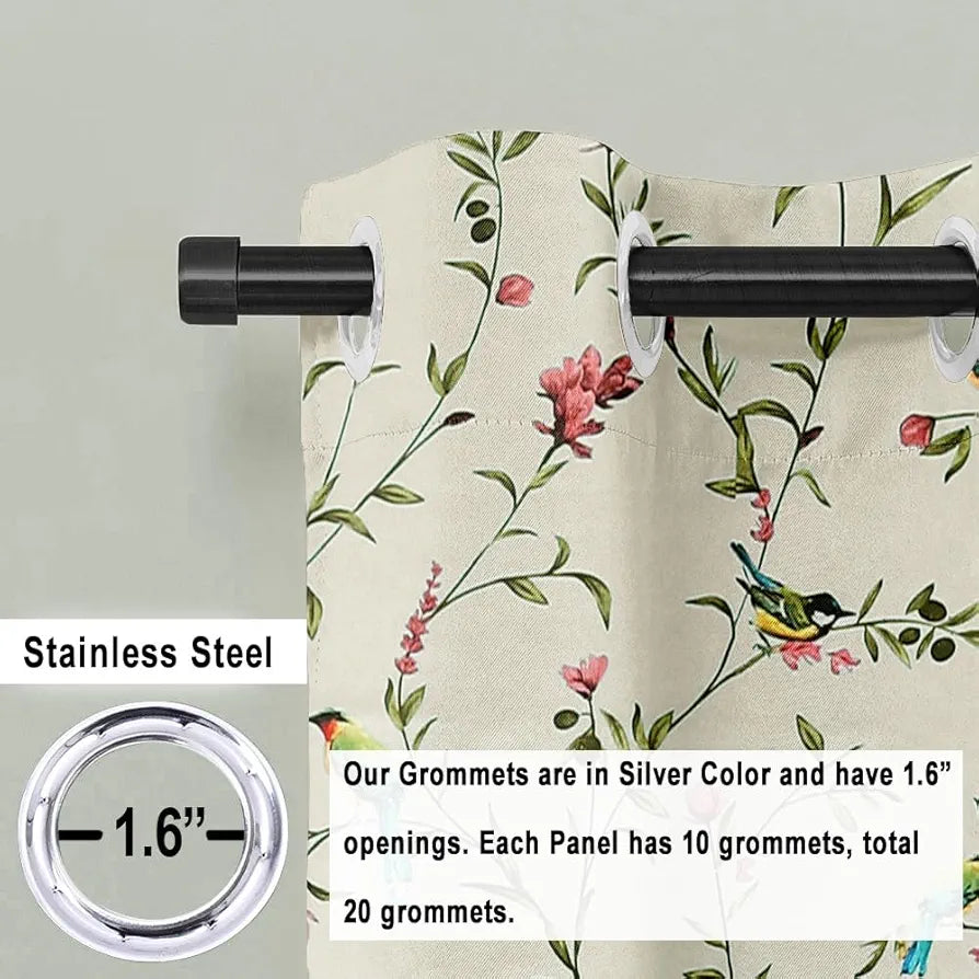Cloth Fusion Blackout Printed Premium Window Curtains 5 Feet Long Set of 2 White Forest