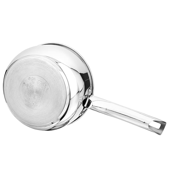 Pristine Try Ply Induction Base Stainless Steel Sauce Pan With Knob Glass Lid - 920 gms