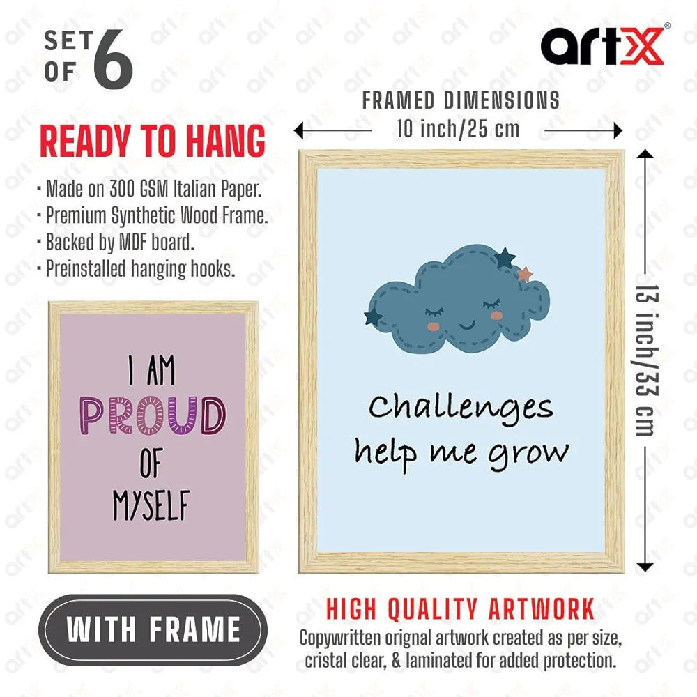 ArtX Paper Motivational-06 Quotes Wall Paintings for Kids Room Animal Frames Set of 6