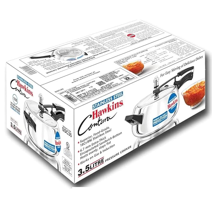 Hawkins 3.5 Litre Contura Pressure Cooker Stainless Steel Inner Lid Handi Cooker Induction Silver