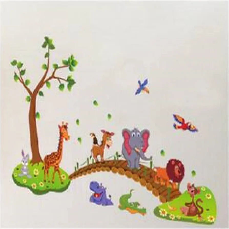 Jaamso Royals Pvc Vinyl Self-adhesive Wall Stickers Multi Colour Nursery Zoo Animals Kids Wall Stickers Multi color