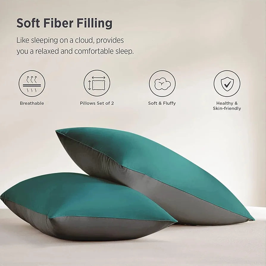 Cloth Fusion Premium Microfiber Soft Pillow Set of 2 King Size Teal & Grey