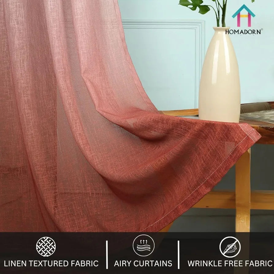 Homadorn Ombre Printed Linen Textured Sheer Curtains Off White