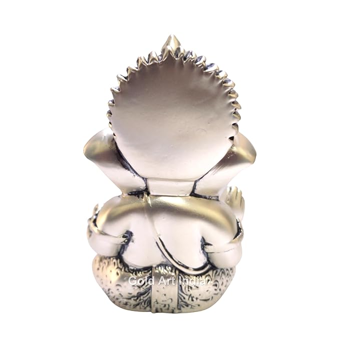 Gold Art India Matte Silver Plated Antique Mukut Ganesha Perfect for Gifting
